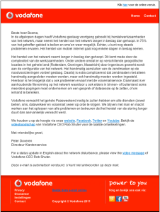 E-mailing Vodafone netwerkstoring na brand Rotterdam